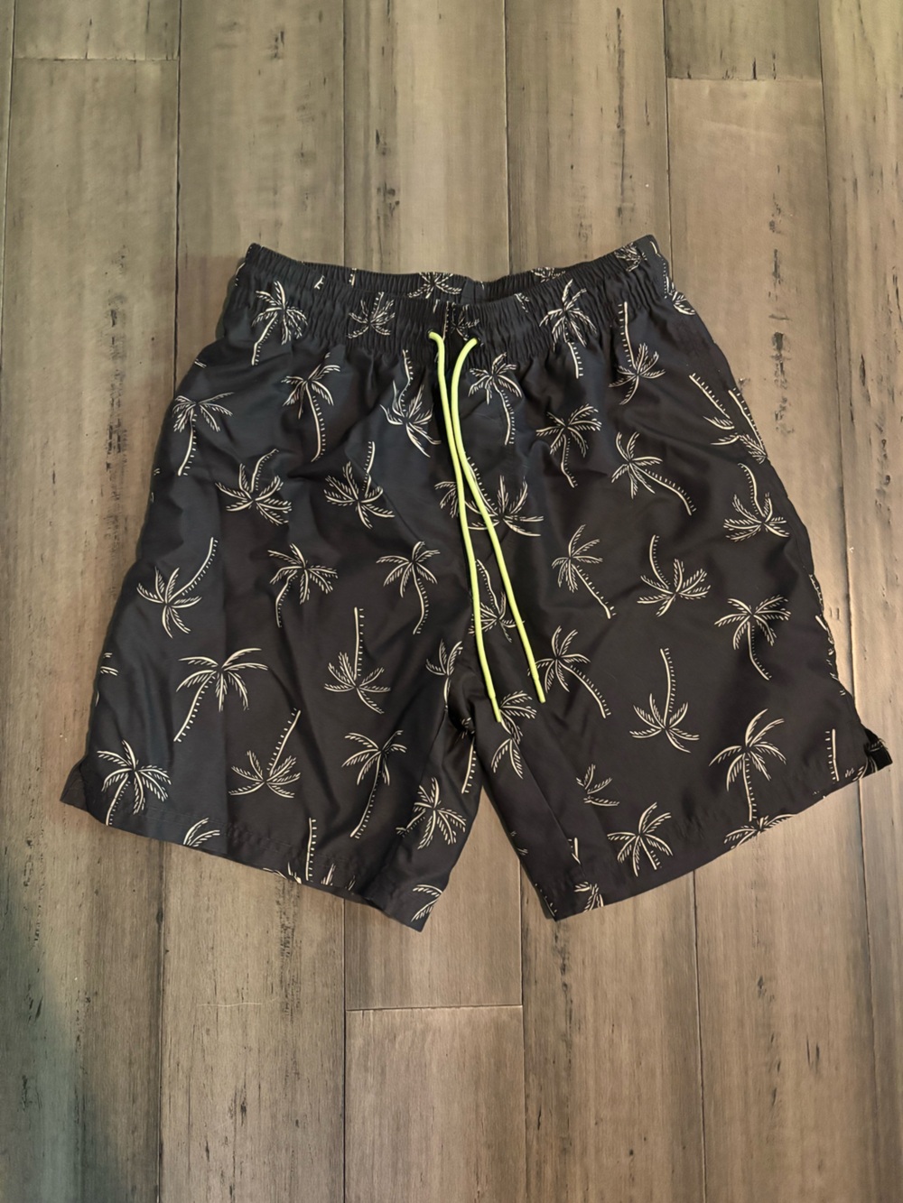 Men's Palm Print Swim Trunks with Neon Drawstring